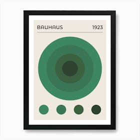 Bauhaus Green Circles, vintage, retro, geometric, European, mid century, art, modern, colorful, summer, aesthetic, abstract Design Art Print